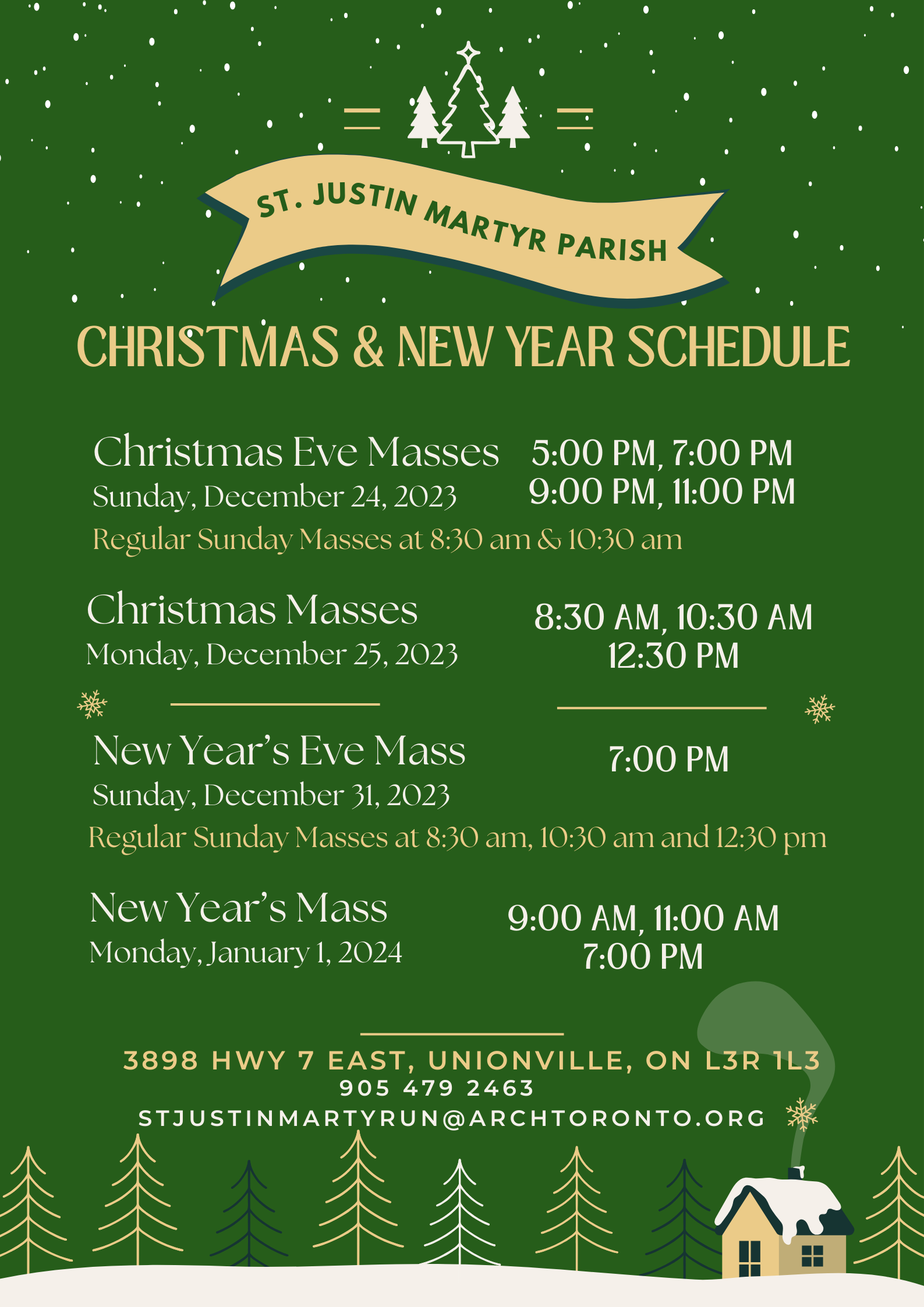 St. Justin Martyr, Unionville - Christmas - New Year Mass Schedule at ...